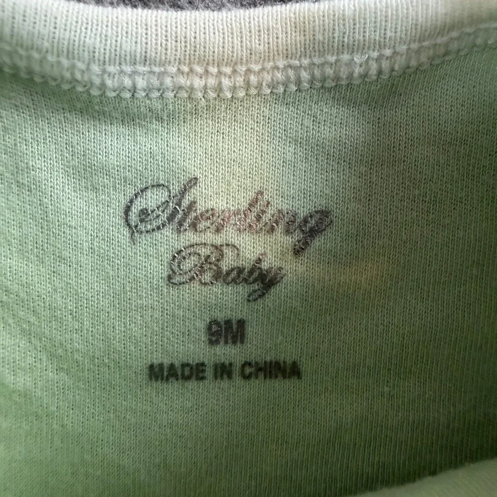 Sterling Baby Footed Sleeper Baby 9M Green Lion Embroidered Heart Print‎ Pajamas
